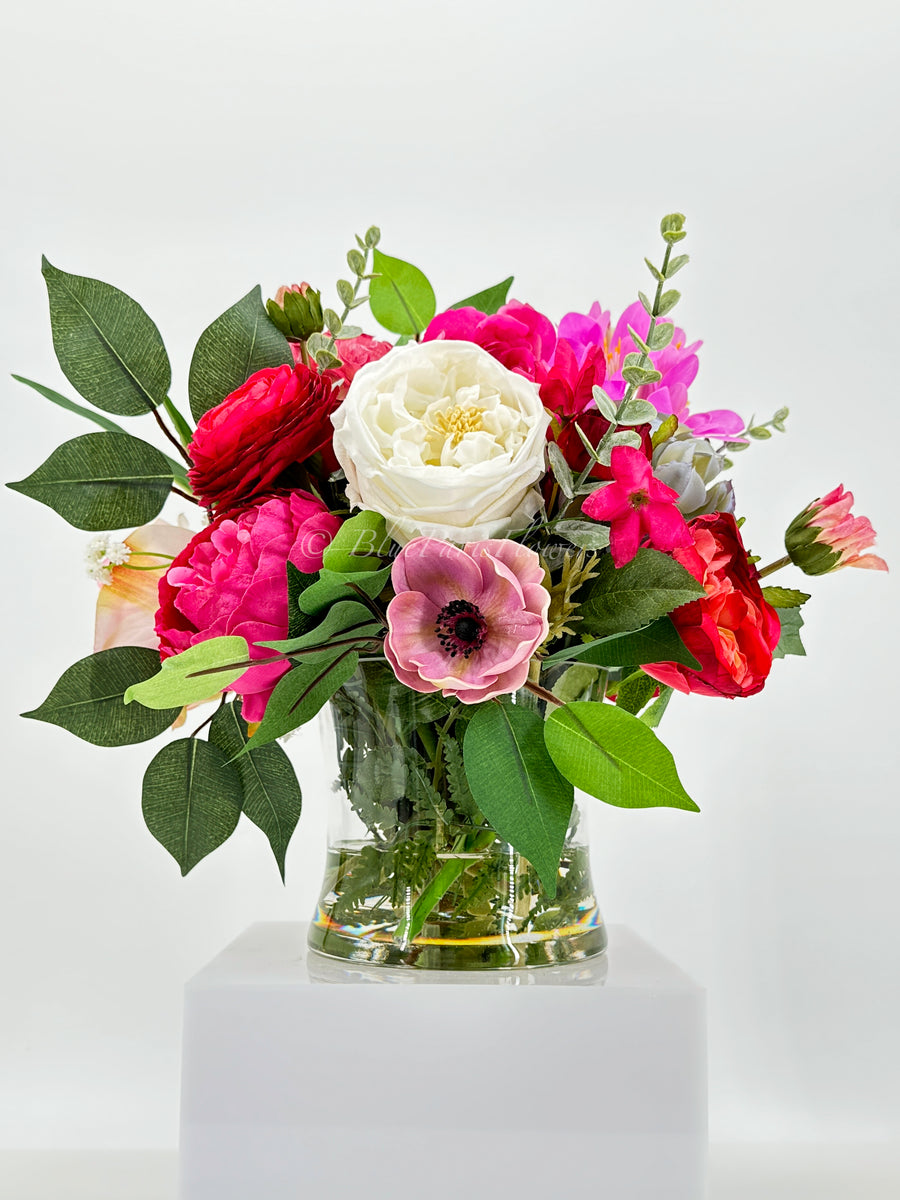 Artificial Silk Flower Arrangement In Red Poppies In Black Modern