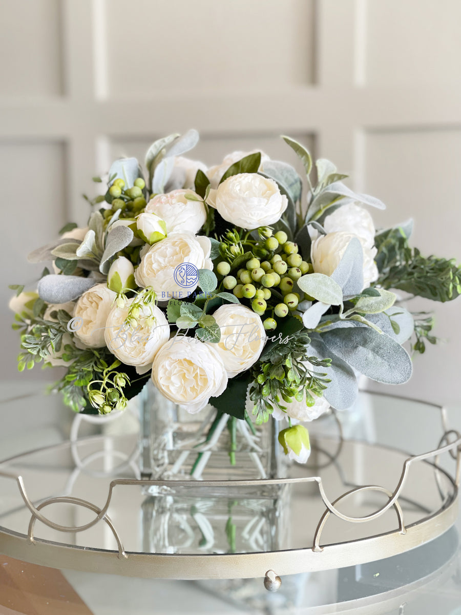 X-Large White Faux Rose and Peony Centerpiece – Flovery