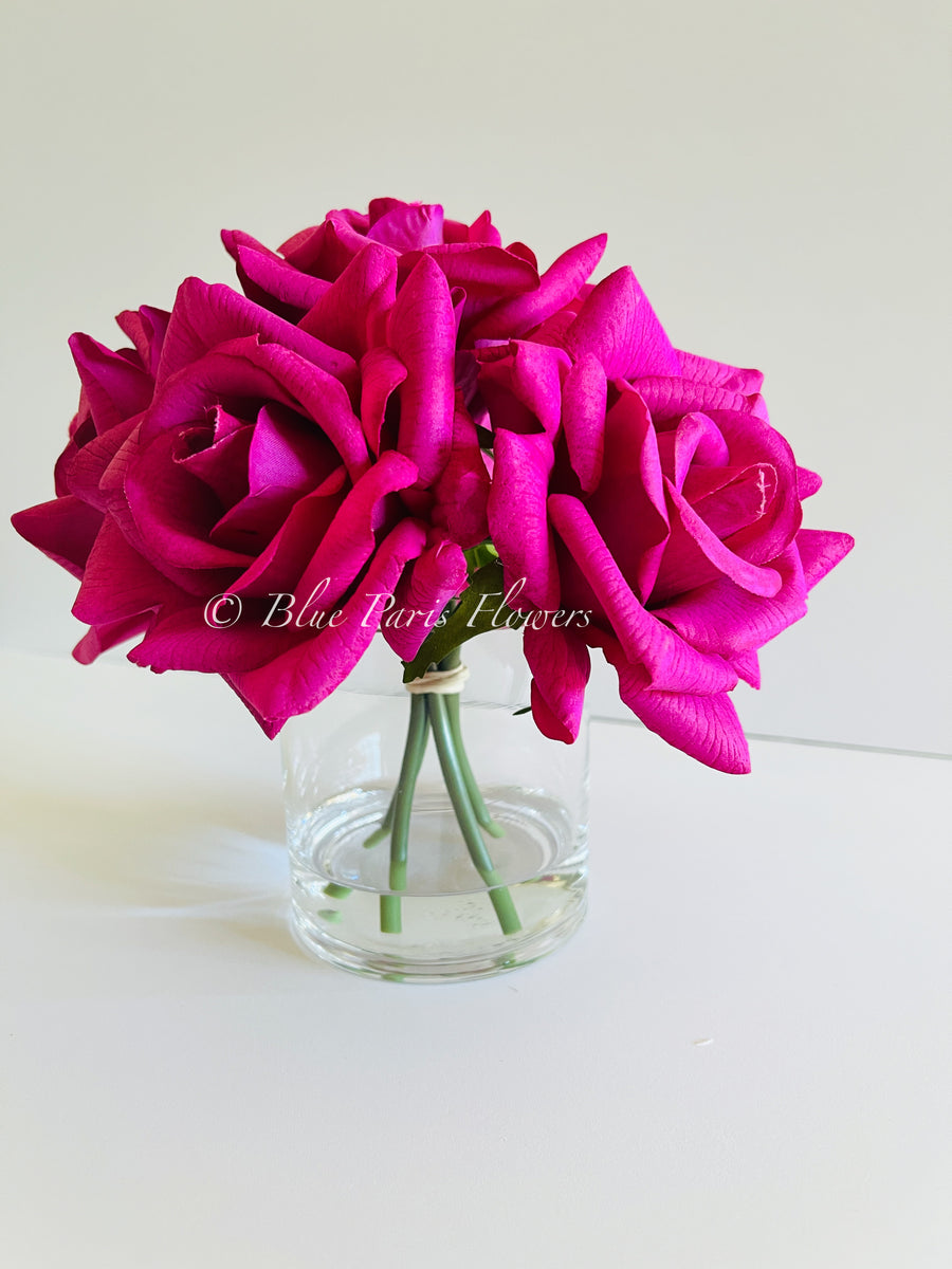 55 Real Touch Red Roses Arrangement in Vase French Country Artificial –  Blue Paris Flowers