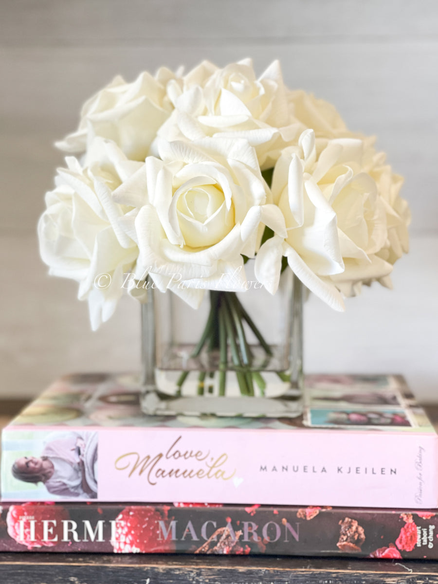 White Blush Pink Real Touch Roses  Modern Arrangement Realistic, Life –  Blue Paris Flowers