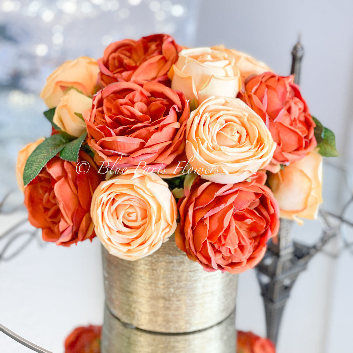 Fall or Thanksgiving Arrangement, Orange, Brown Roses in Gold Vase, Fl –  Blue Paris Flowers, image size:1200x1200