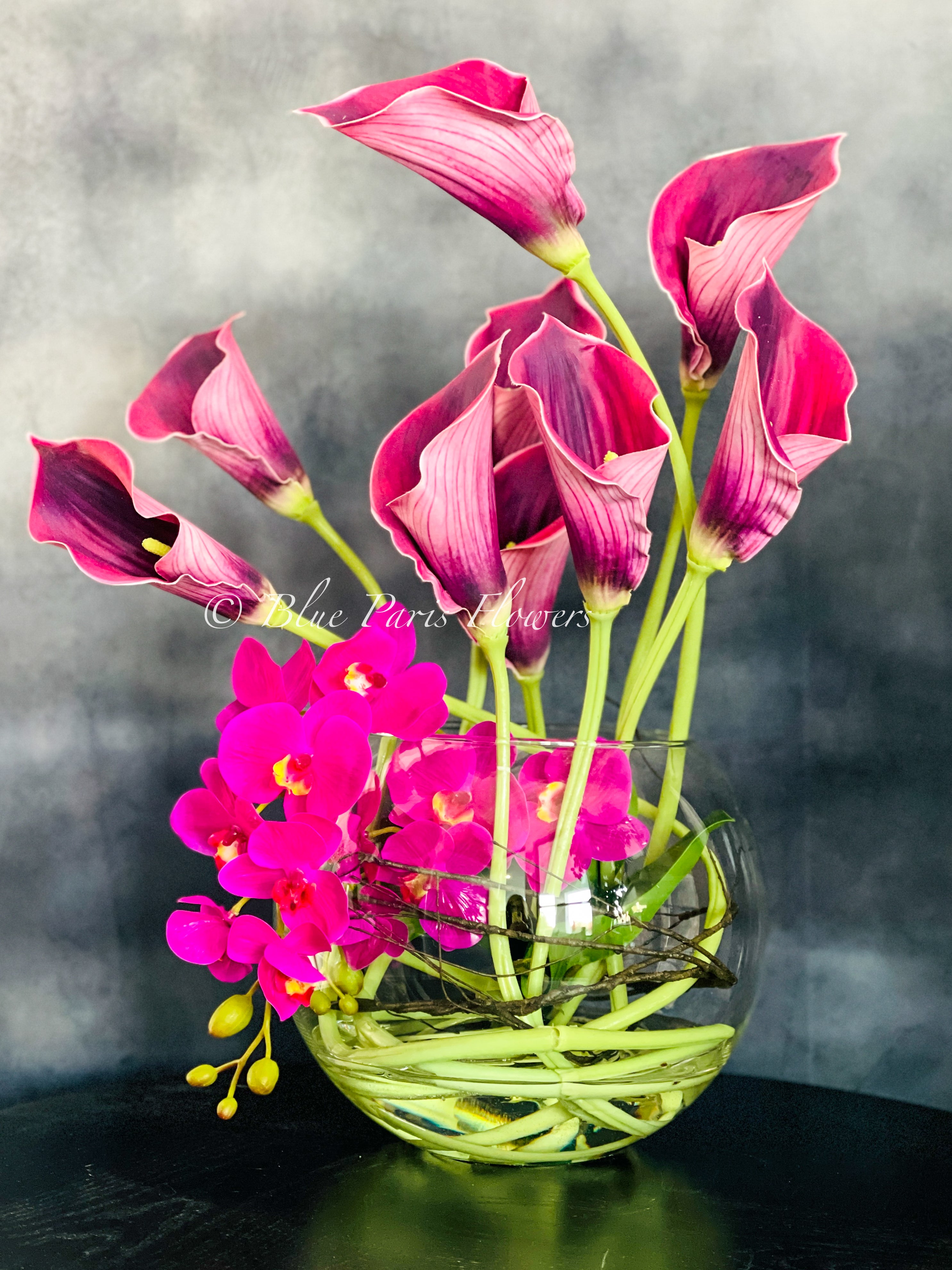 orchid lily flower Magenta Pink Calla Lilies Phalaenopsis Orchid Arrangement, Real Touch