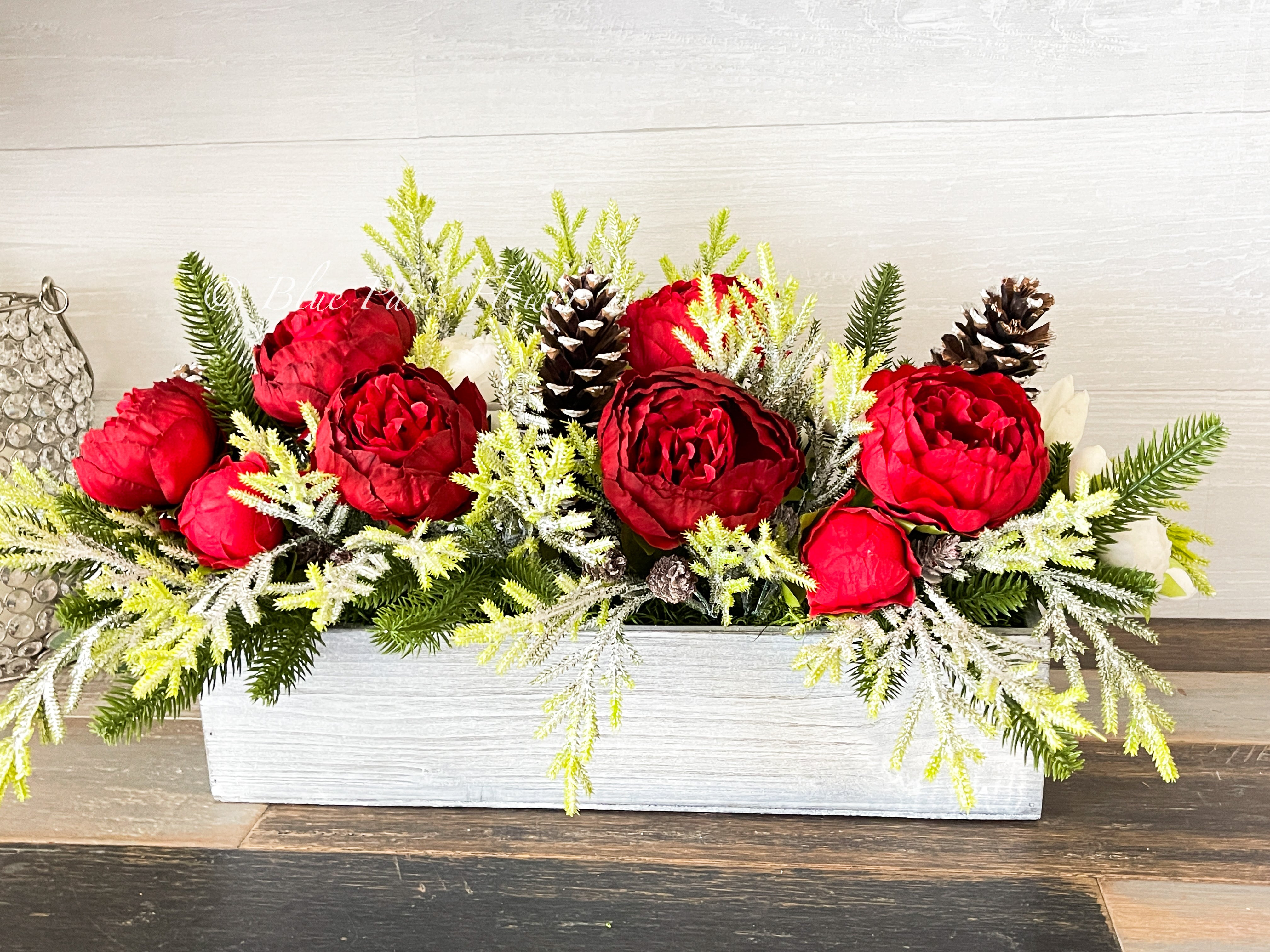 christmas indoor plant arrangements Red Peonies Christmas Faux Artificial Flower Arrangement-Christmas Faux Centerpiece-Christmas Fake Flowers Centerpiece-Christmas Gift-Decor