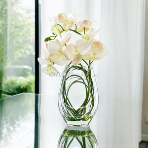 Modern Cream 2 Stems Phalaenopsis Orchid Arrangement, Real Touch Orchid in Glass Vase | Table Centerpiece | Floral Decor Flower French Decor