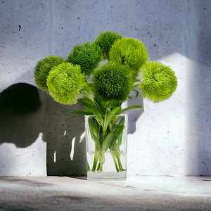 Green Real Touch Dianthus Arrangement, Modern Home/Office Decor, Artificial Faux Flower Centerpiece in Glass Vase for Home Decor Floral Gift