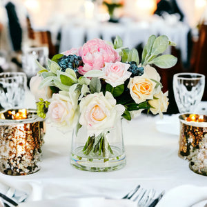 Blush Pink Roses and Peonies with Blue Berries, Home Decor, Artificial Flower Arrangement by Blue Paris