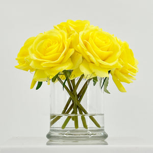 Real Touch Roses Floral Arrangement, Small Rose Flower Centerpiece Unique Cozy Flower Arrangement Faux Rose Table Centerpiece Wedding Decor