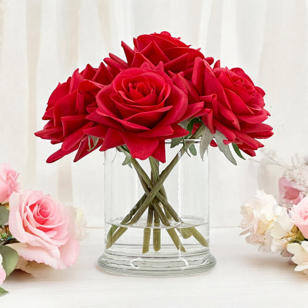 Real Touch Roses Floral Arrangement, Small Rose Flower Centerpiece Unique Cozy Flower Arrangement Faux Rose Table Centerpiece Wedding Decor