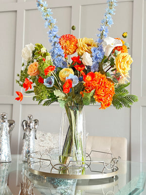 Vibrant Spring Garden Artificial Floral Arrangement in Glass Vase – Real Touch Luxury Centerpiece