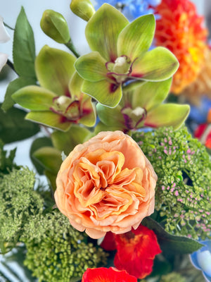 Vibrant Spring Garden Artificial Floral Arrangement in Glass Vase – Real Touch Luxury Centerpiece
