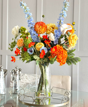 Vibrant Spring Garden Artificial Floral Arrangement in Glass Vase – Real Touch Luxury Centerpiece