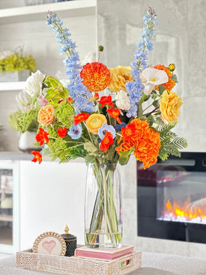 Vibrant Spring Garden Artificial Floral Arrangement in Glass Vase – Real Touch Luxury Centerpiece