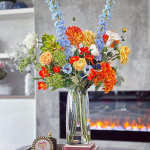 Vibrant Spring Garden Artificial Floral Arrangement in Glass Vase – Real Touch Luxury Centerpiece