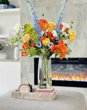Vibrant Spring Garden Artificial Floral Arrangement in Glass Vase – Real Touch Luxury Centerpiece