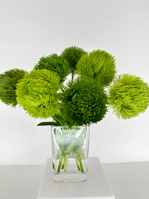 Green Real Touch Dianthus Arrangement, Modern Home/Office Decor, Artificial Faux Flower Centerpiece in Glass Vase for Home Decor Floral Gift