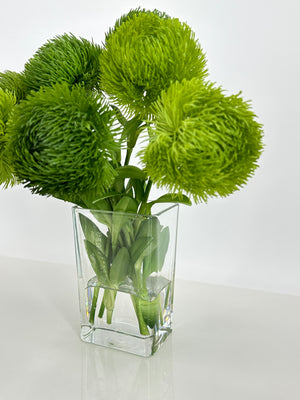 Green Real Touch Dianthus Arrangement, Modern Home/Office Decor, Artificial Faux Flower Centerpiece in Glass Vase for Home Decor Floral Gift