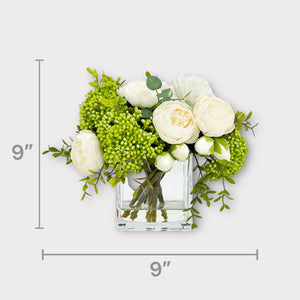 White Peonies and Green/White Real Touch Rose, Berries, Arrangement Artificial Faux Centerpiece, French Floral Flowers in Vase Home Decor