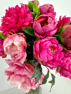 Elegant Pink/Magenta Peony Arrangement Artificial Faux Flower Centerpiece, French Country Floral Decor, Silk Flowers in Vase Home Decor