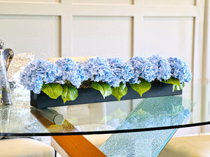 Blue Modern Long REAL TOUCH Hydrangeas Arrangement Artificial Faux Centerpiece Floral Flower Arrangement Silk Flowers Black Vase French Decor