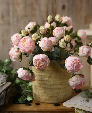 Dried Look Peonies | 9 Stems Cream Artificial Wedding | Home Decoration | Gifts | Decor Floral Flowers, High-Quality Realistic Arrangement