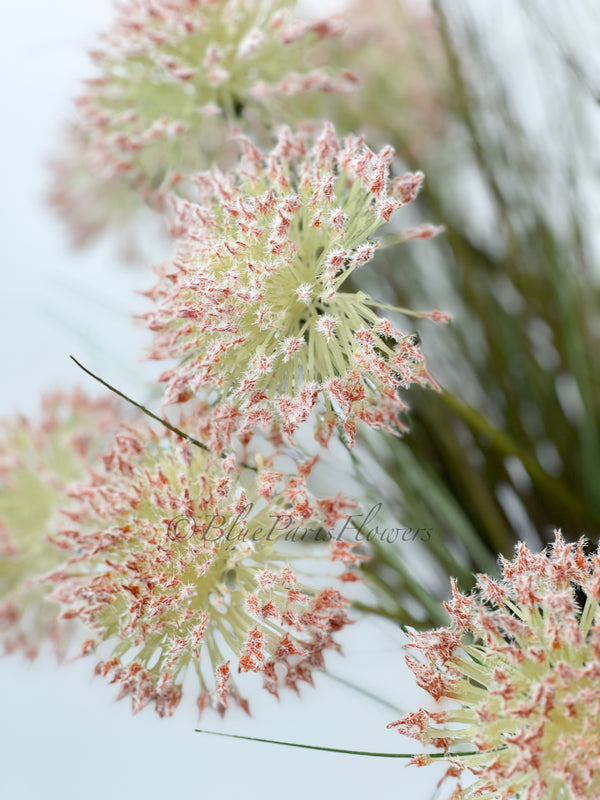 30” Dandelion/Allium Floral Arrangement, Light Pink Large Silk Artificial Flower Centerpiece, Faux Silk Glass Vase, Flower Decor Blue Paris