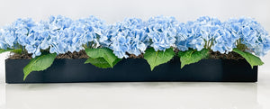 Blue Modern Long REAL TOUCH Hydrangeas Arrangement Artificial Faux Centerpiece Floral Flower Arrangement Silk Flowers Black Vase French Decor