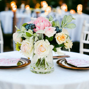 Blush Pink Roses and Peonies with Blue Berries, Home Decor, Artificial Flower Arrangement by Blue Paris