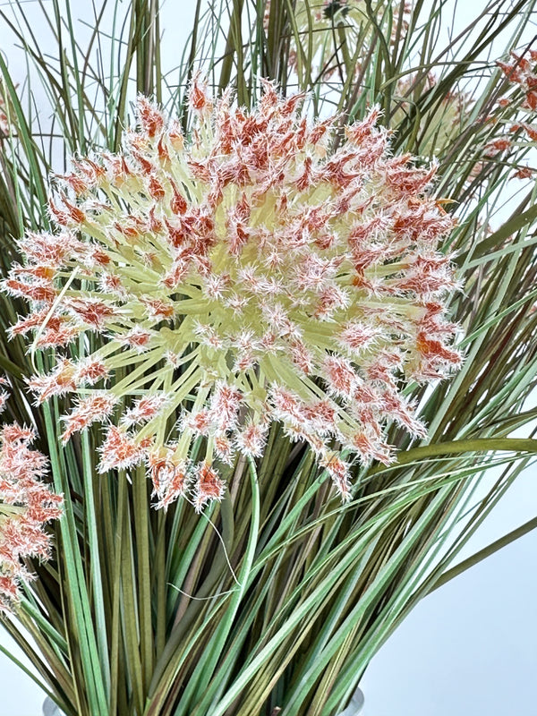 30” Dandelion/Allium Floral Arrangement, Light Pink Large Silk Artificial Flower Centerpiece, Faux Silk Glass Vase, Flower Decor Blue Paris