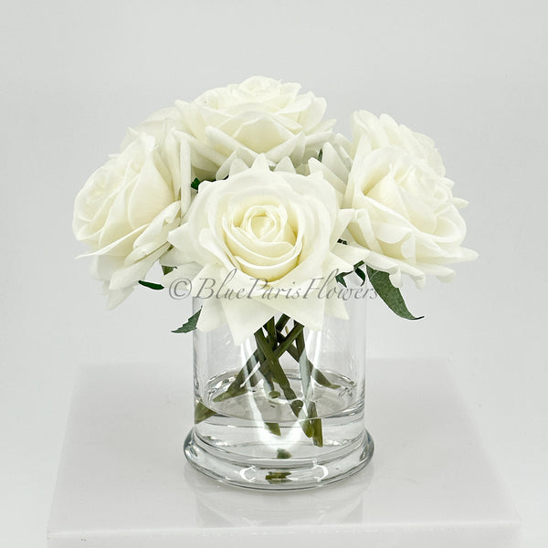 Real Touch Roses Floral Arrangement, Small Rose Flower Centerpiece Unique Cozy Flower Arrangement Faux Rose Table Centerpiece Wedding Decor