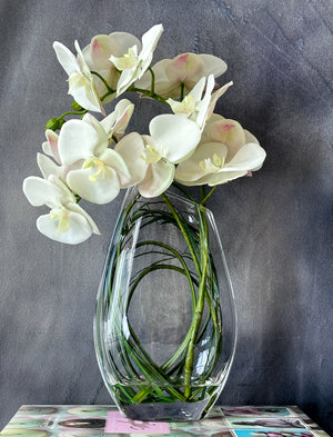 Modern Cream 2 Stems Phalaenopsis Orchid Arrangement, Real Touch Orchid in Glass Vase | Table Centerpiece | Floral Decor Flower French Decor