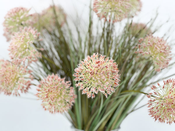 30” Dandelion/Allium Floral Arrangement, Light Pink Large Silk Artificial Flower Centerpiece, Faux Silk Glass Vase, Flower Decor Blue Paris