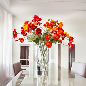 Hot Poppies Floral Arrangement, Spring Summer Wedding Artificial Flower Centerpiece, Faux Silk Arrangement in Glass Vase Flower French Decor