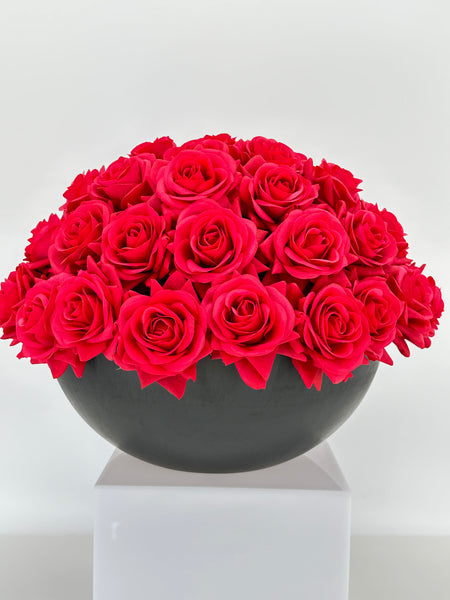 55 Real Touch Red Roses Arrangement in Vase French Country Artificial –  Blue Paris Flowers