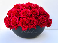 55 Real Touch Red Roses Arrangement in Vase French Country Artificial Flowers Faux Floral Home Decor Realistic Floral Arrangement Black Vase