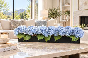 Luxury Real Touch Blue Hydrangea Artificial Flower Arrangement in Black Rectangular Planter