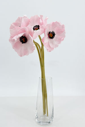 5 Stem Pink Poppy Bunch | 12" Tall Luxury Real Touch Quality Artificial Flower | Wedding/Home Decoration | Gifts Decor | Floral Faux Floral