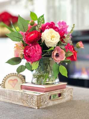 Pink Peonies, Anemone, Rose, Arrangement Artificial Faux Centerpiece, Unique Custom Floral Decor, Silk & Real Touch Flowers Vase Home Decor