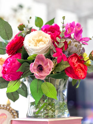 Pink Peonies, Anemone, Rose, Arrangement Artificial Faux Centerpiece, Unique Custom Floral Decor, Silk & Real Touch Flowers Vase Home Decor