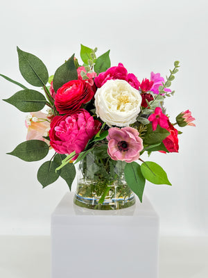 Pink Peonies, Anemone, Rose, Arrangement Artificial Faux Centerpiece, Unique Custom Floral Decor, Silk & Real Touch Flowers Vase Home Decor