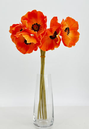 5 Stem Pink Poppy Bunch | 12" Tall Luxury Real Touch Quality Artificial Flower | Wedding/Home Decoration | Gifts Decor | Floral Faux Floral
