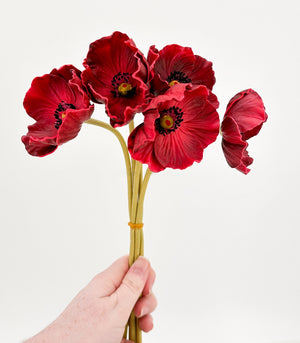 5 Stem Pink Poppy Bunch | 12" Tall Luxury Real Touch Quality Artificial Flower | Wedding/Home Decoration | Gifts Decor | Floral Faux Floral