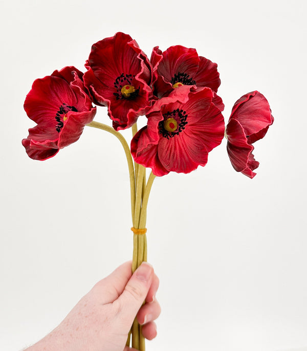 5 Stem Pink Poppy Bunch | 12" Tall Luxury Real Touch Quality Artificial Flower | Wedding/Home Decoration | Gifts Decor | Floral Faux Floral