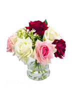 Faux Pink Rose Arrangement in Vase, Floral Decor Centerpiece, Artificial Flowers, Real Touch Roses