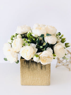 White Rose Peony Arrangement, Artificial Faux Centerpiece