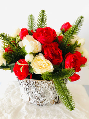 Christmas Artificial Flower Arrangement-Christmas Faux Centerpiece-Christmas Fake Flowers-Centerpiece-Christmas Gift-Decor