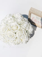 Real Touch White Roses Arrangement in Vase, French Country Artificial Flowers, Faux Floral Home Decor