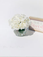 Real Touch White Roses Arrangement in Vase, French Country Artificial Flowers, Faux Floral Home Decor