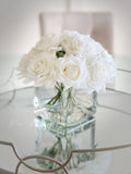 White Real Touch Roses Arrangement, Artificial Faux Centerpiece, Natural touch Flowers in Glass Vase