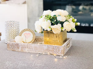 White Rose Peony Arrangement, Artificial Faux Centerpiece