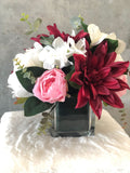 Dahlia, Roses Peonies Arrangement, Faux Flowers in Vase, Floral Decor Centerpiece